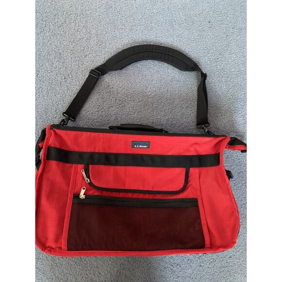LL Bean Kiva Designs Garment Bag Luggage Carry On Red Crossbody - Picture 1 of 11